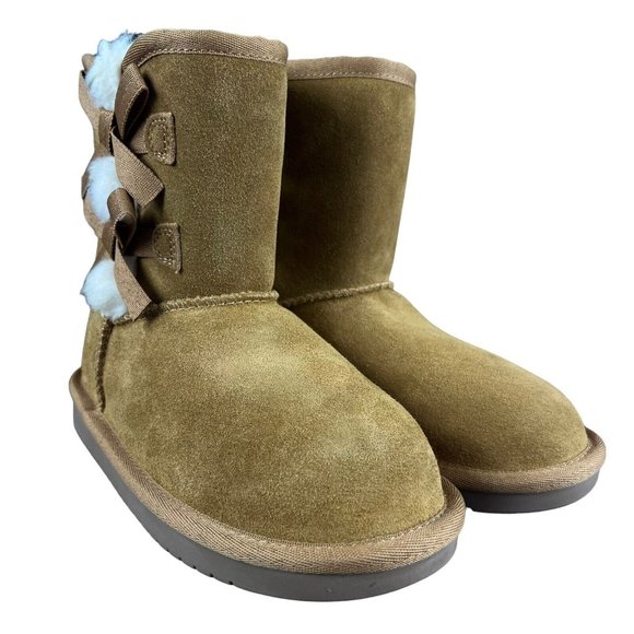 Koolaburra by UGG Girl's Victoria Short Chestnut Brown Suede Bow Boots Size 13 - Picture 4 of 8